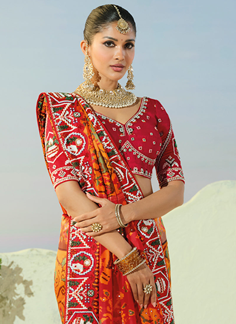 Shop Orange Patola Sari In UK At Hatkay