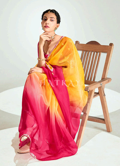 Red And Yellow Designer Sari