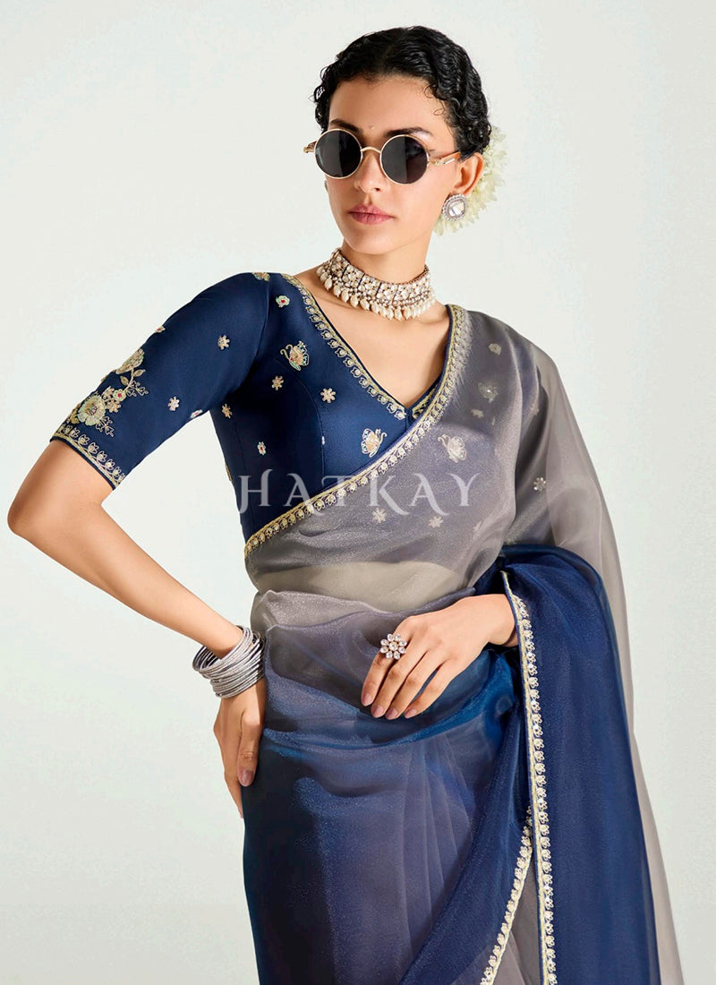 Buy Blue Saree Online at Hatkay