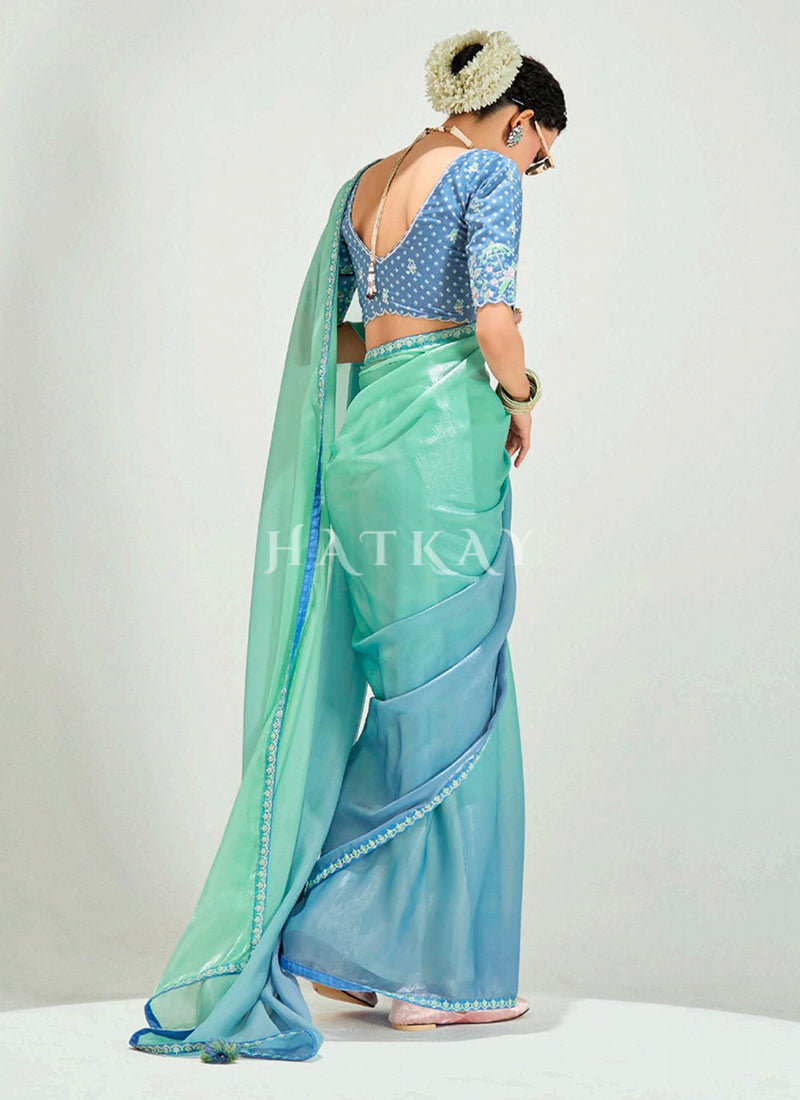 Blue And Green Sari At Hatkay