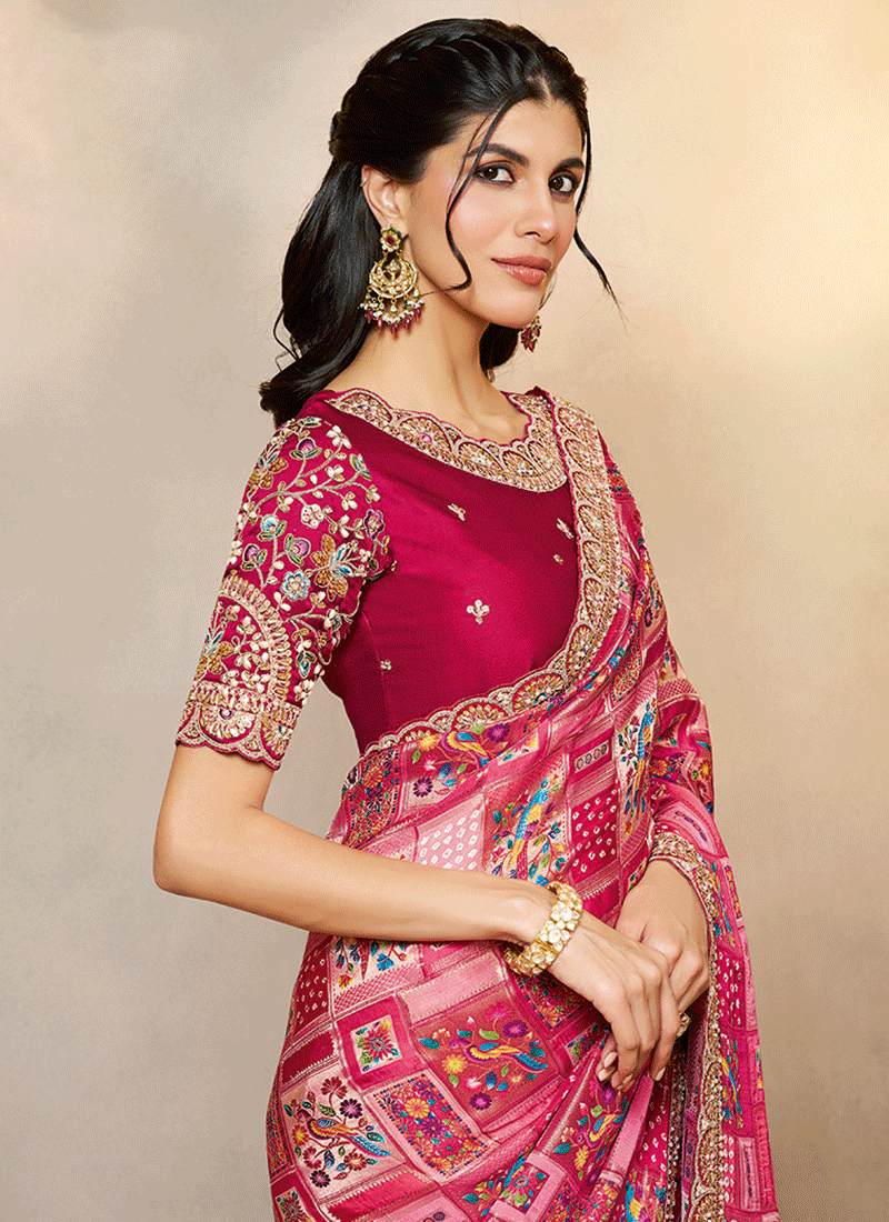 Shop Rani Pink Handwork Saree Online