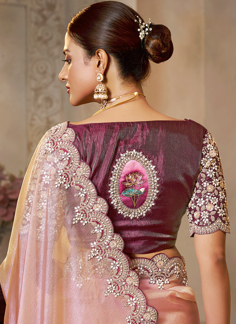 Buy Pink And Wine Handwork Bollywood Saree Online