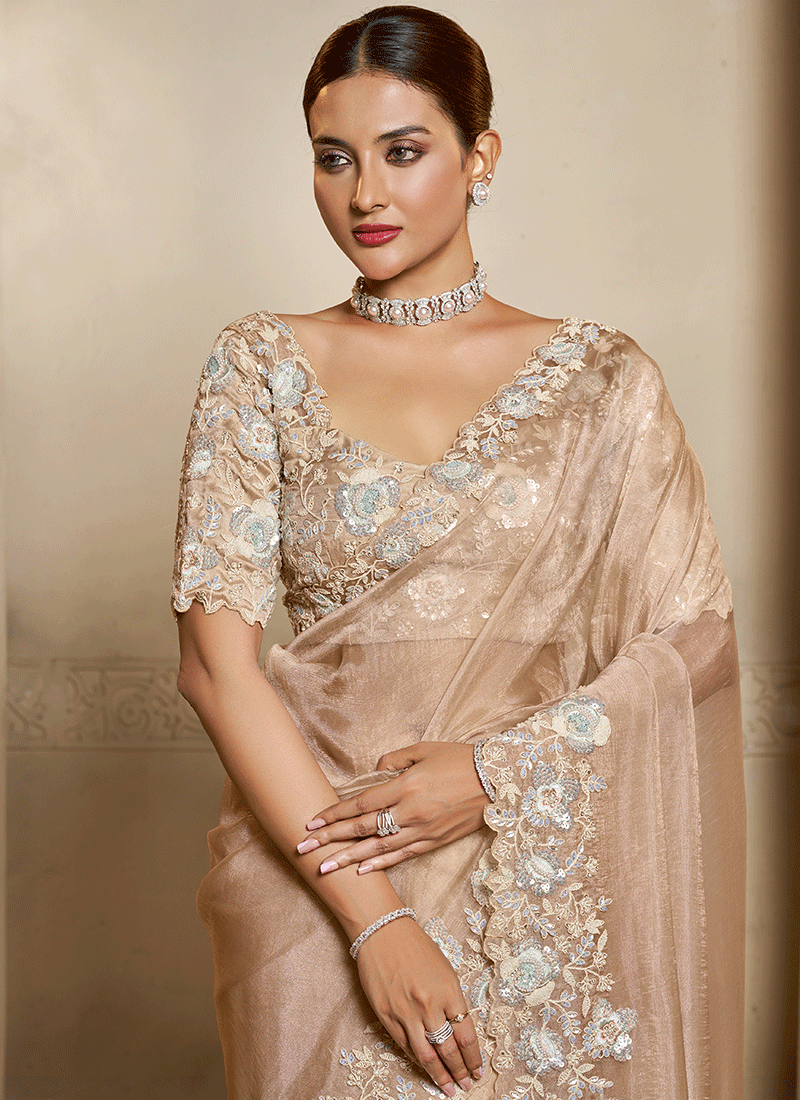 Buy Peach Readymade Saree for Women