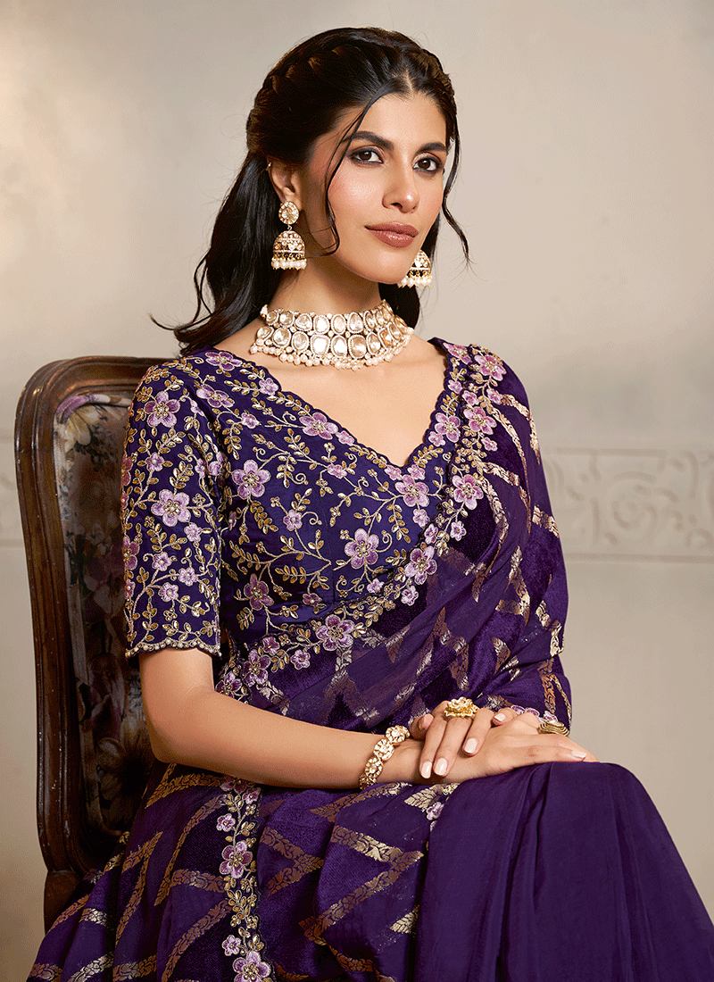 Buy Purple Engagagement Sari In USA