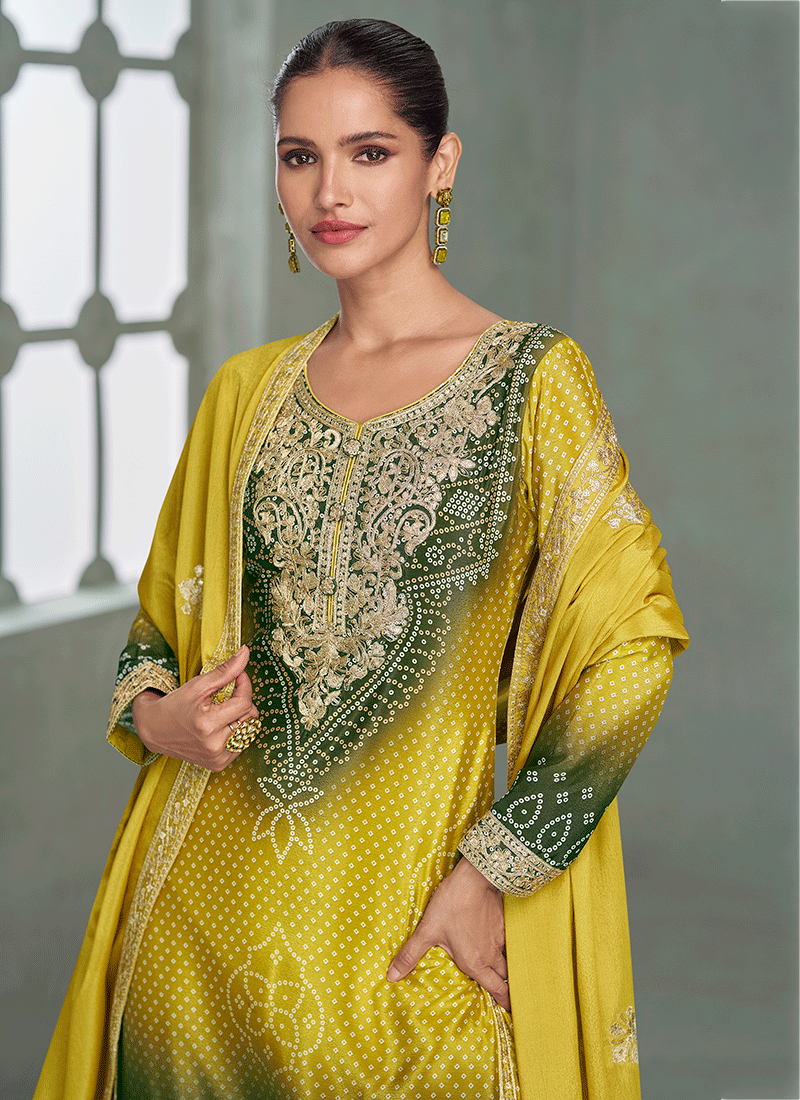 Shop Lime And Green Gharara Suit In Canada