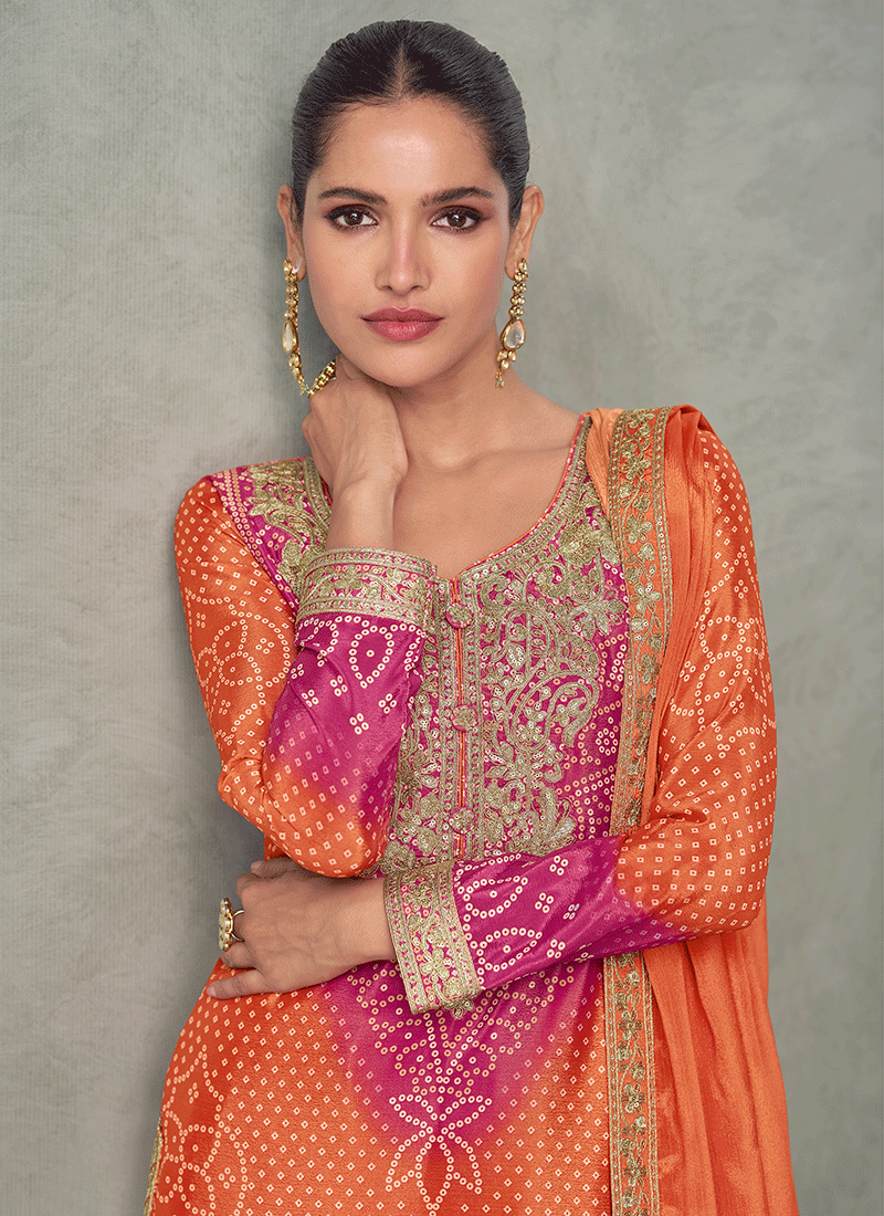 Shop Orange And Pink Gharara Suit In UK