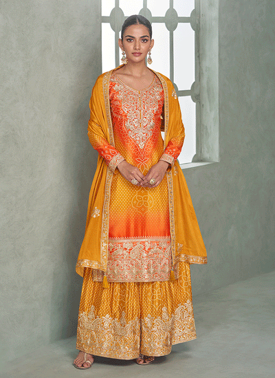 Yellow And Orange Gharara Suit