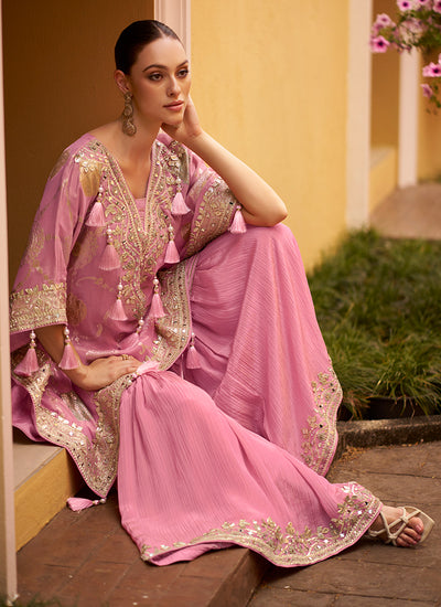 Buy Soft Pink Kaftan And Gharara Set In UK