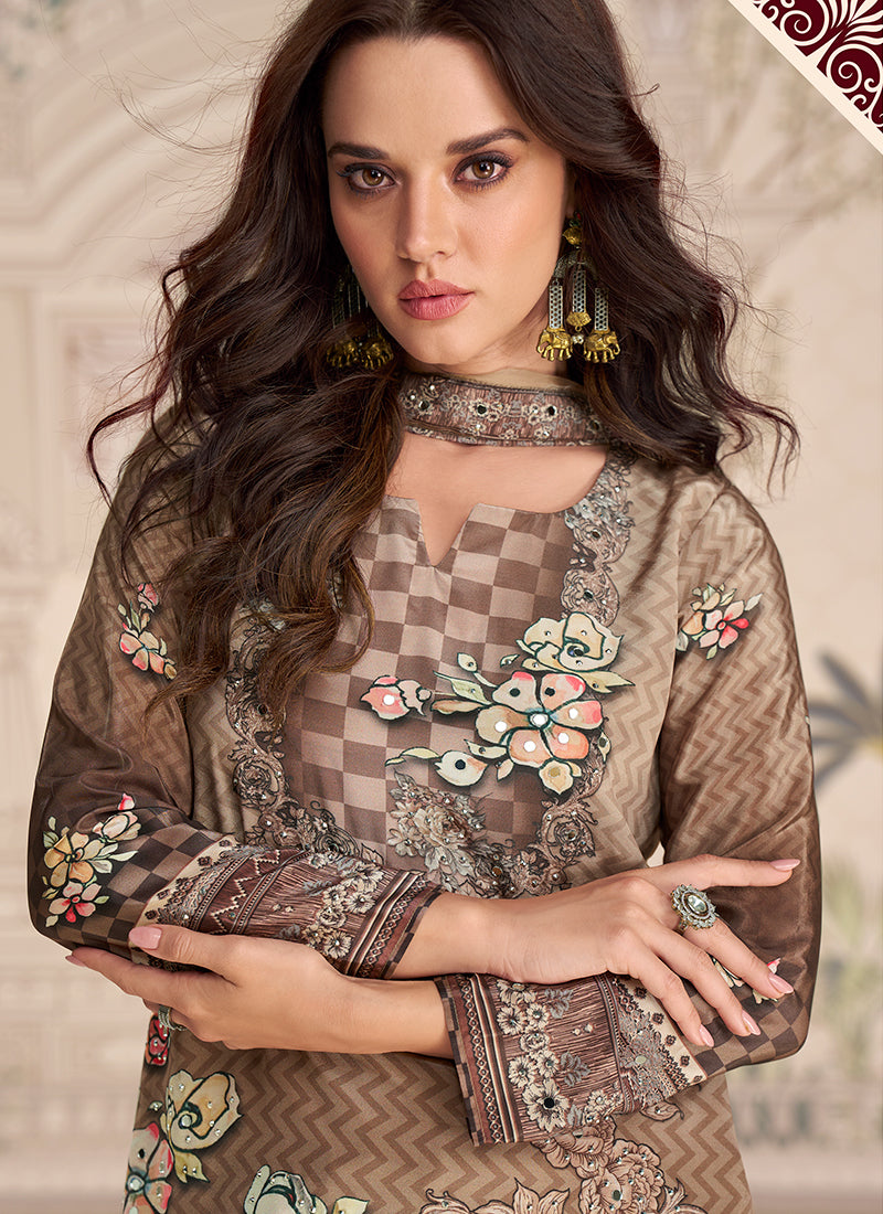 Buy Brown Mirror Work Gharara Suit In Singapore