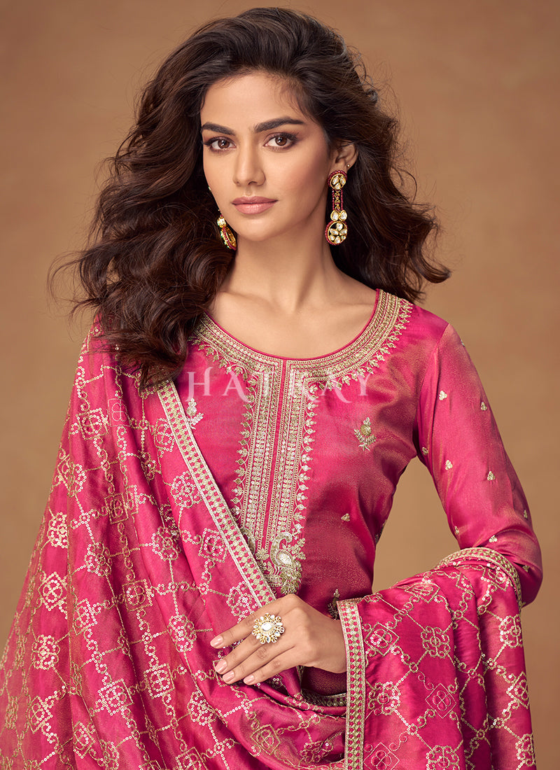 Buy Magenta Pink Gharara Suit In USA