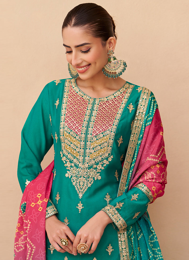 Buy Teal And Pink Gharara Suit In UK