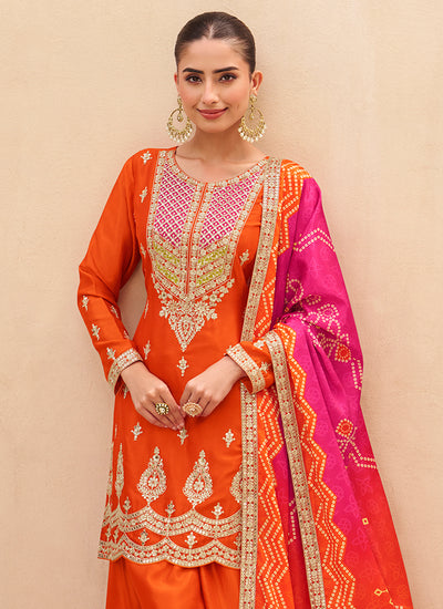Buy Orange And Pink Gharara Suit Online In Canada
