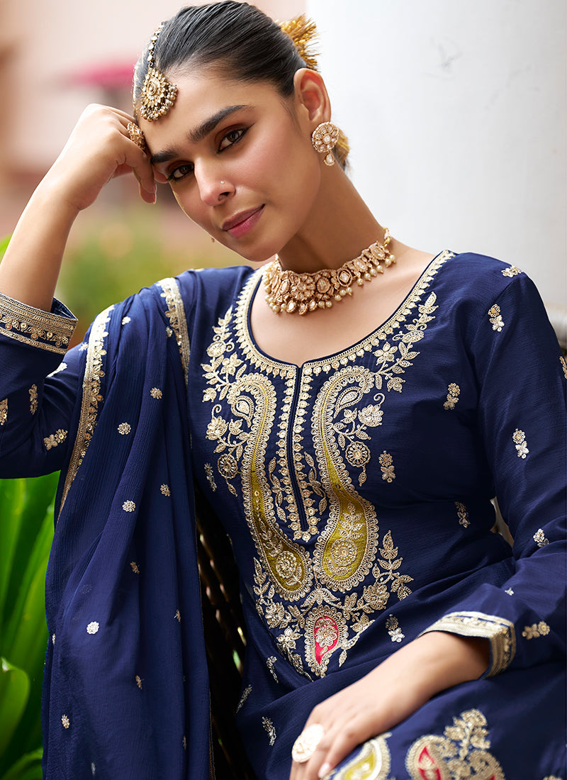 Shop Royal Blue Designer Gharara Suit Online