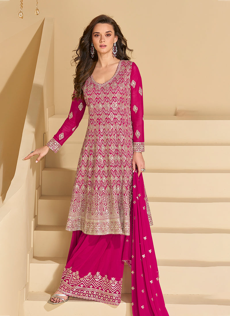 Magenta Festive Anarkali Gharara Suit