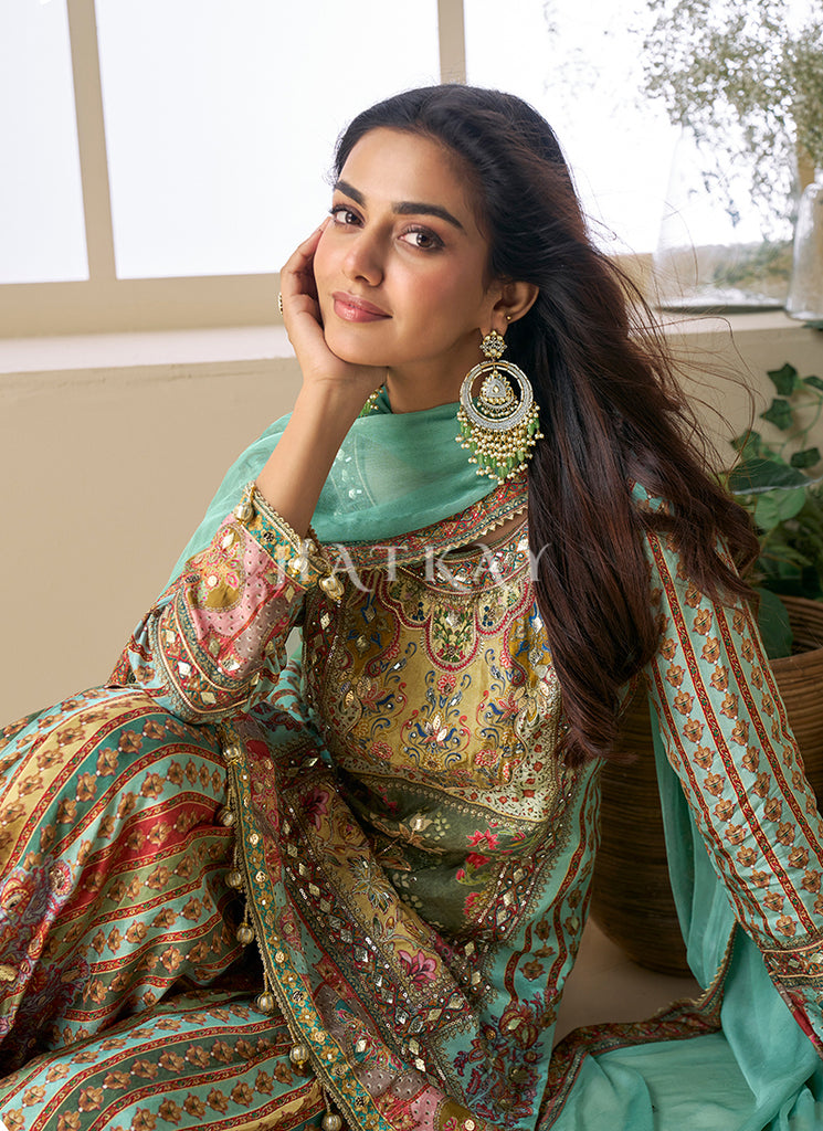 Buy Teal Gharara Suit For Sangeet Function