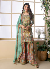 Teal Multicolor Gharara Suit