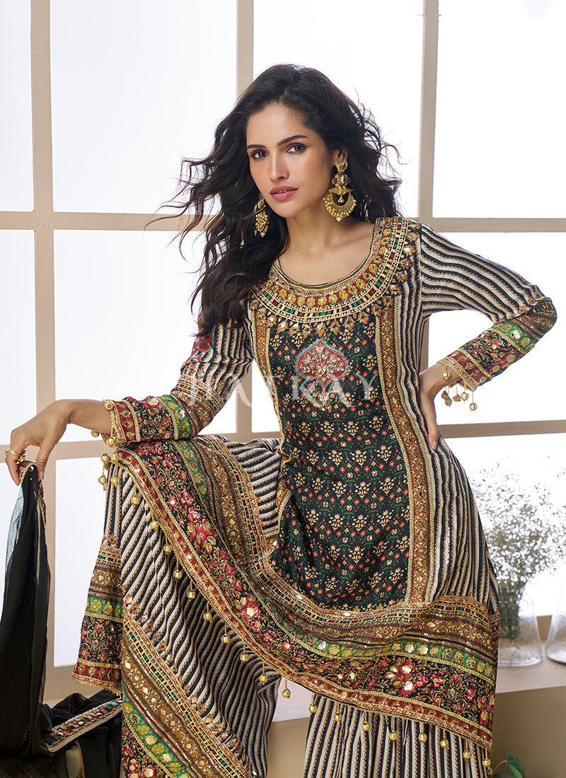 Buy Traditional Black Golden Gharara Suit In UK