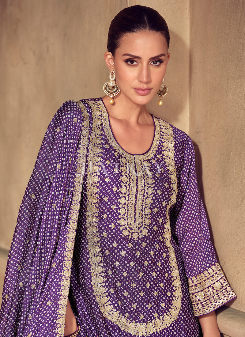 Buy Traditional Deep Purple Gharara Suit For Reception In USA
