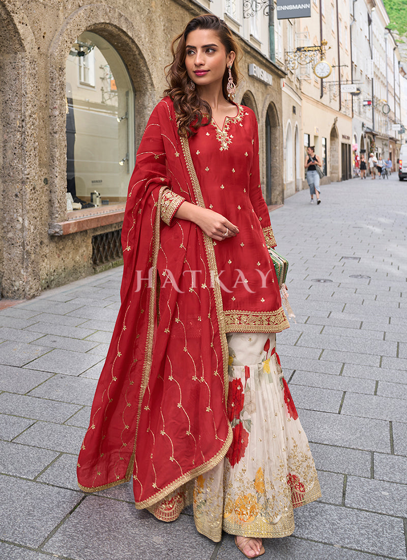 Buy Red Gharara Suit In UK