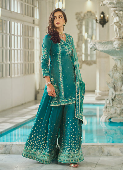 Jade Green Sharara Suit Set - Hatkay