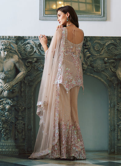 Shop Soft Peach Peplum Sharara Set Online