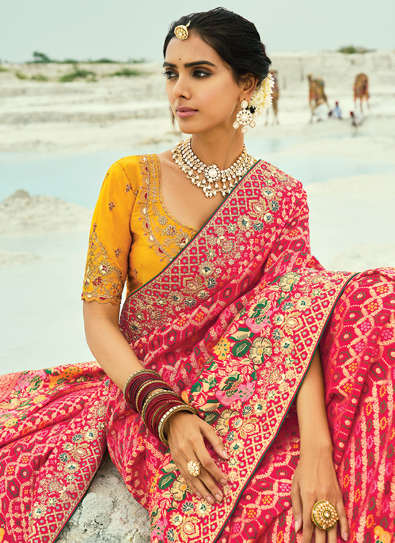 Buy Red Bandhej Saree In USA