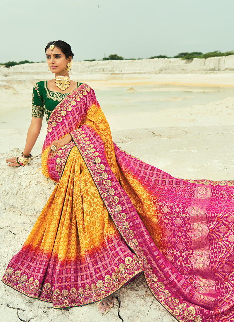 Shop Pink And Yellow Sari Online
