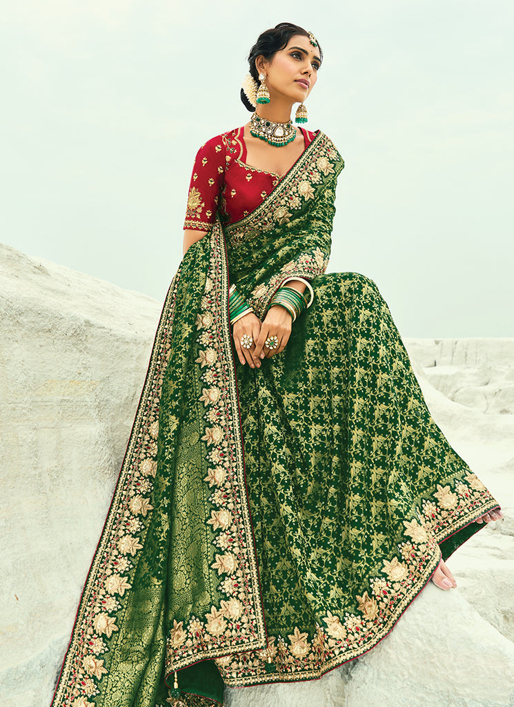 Buy Green Bandhej Saree In UK
