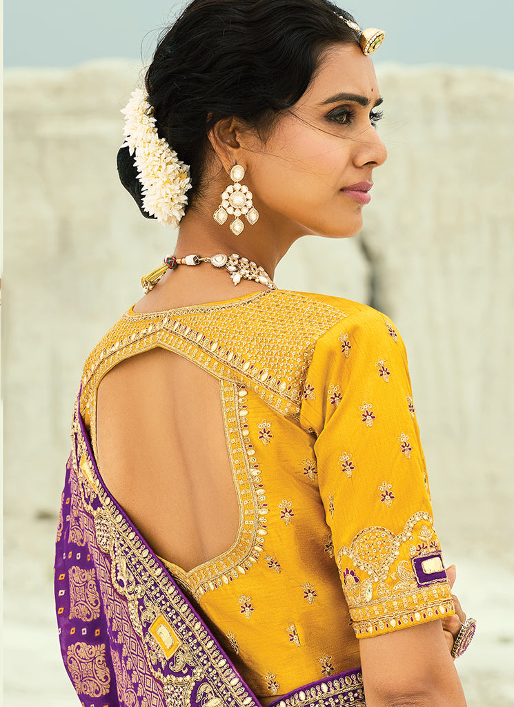 Buy Purple And Yellow Traditional Sari