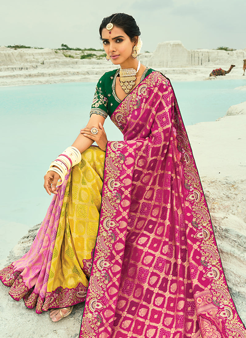 Buy Pink Multicolored Bandhej Saree In UK