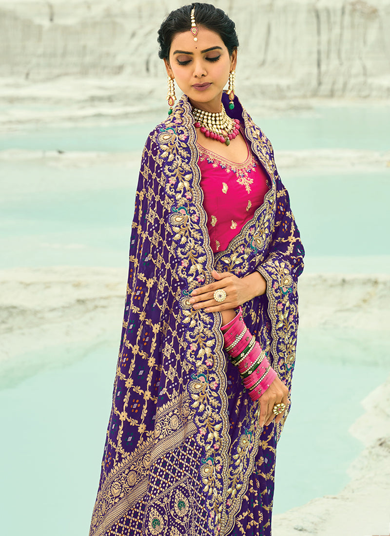 Buy Purple And Pink Traditional Bandhani Sarees