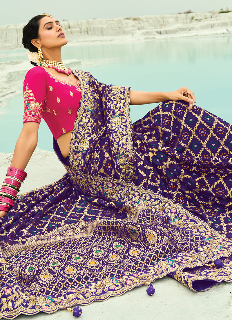 Buy Purple And Pink Designer Bandhani Sarees