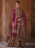 Deep Purple Golden Embroidered Gharara Suit