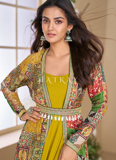 Buy Wonderful Yellow Jacket Style Anarkali Gown In Japan