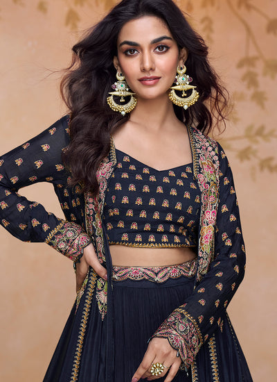 Buy Blue Bollywood Jacket Lehenga Online
