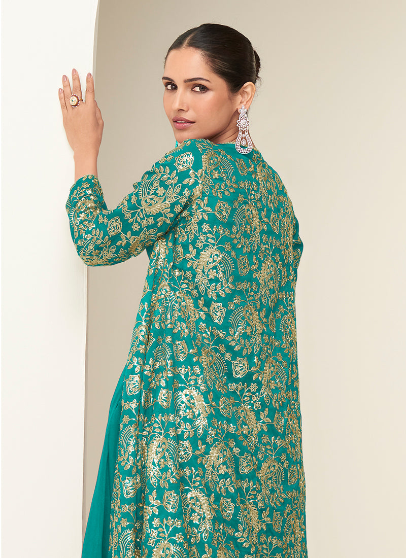 Turquoise Plazzo Suit Online For Women