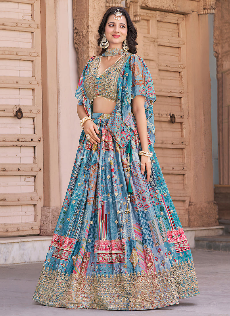 Buy Bollywood Sky Blue Lengha Choli