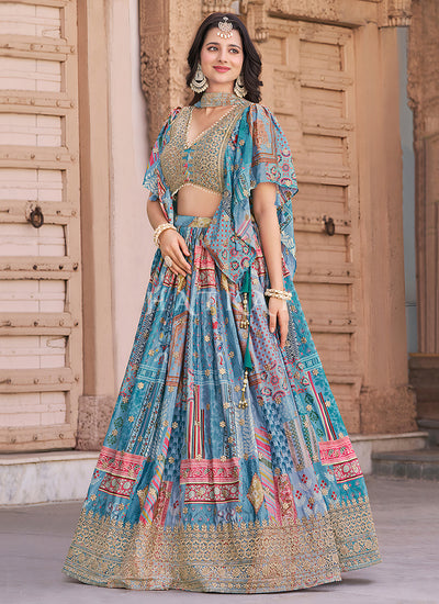 Buy Bollywood Sky Blue Lengha Choli