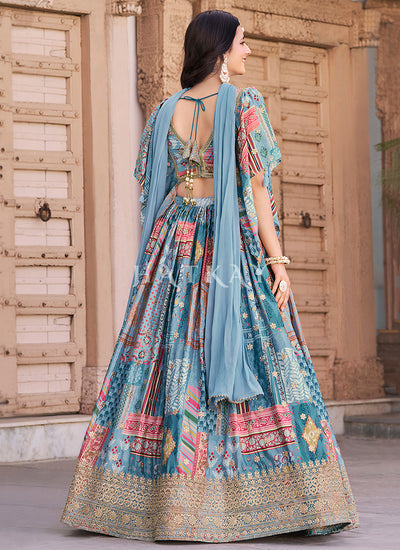 Buy Sky Blue Lehenga Choli Online at Hatkay