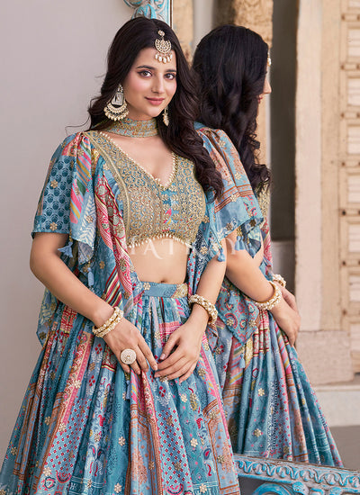 Buy Designer Sky Blue Lehenga for Women in UK