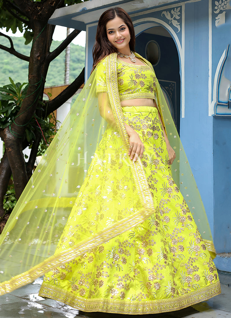 Neon Green Designer Lehenga Choli