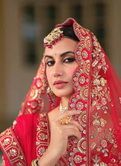 Shop Red Designer Zardosi Bridal Lehenga Choli In UK