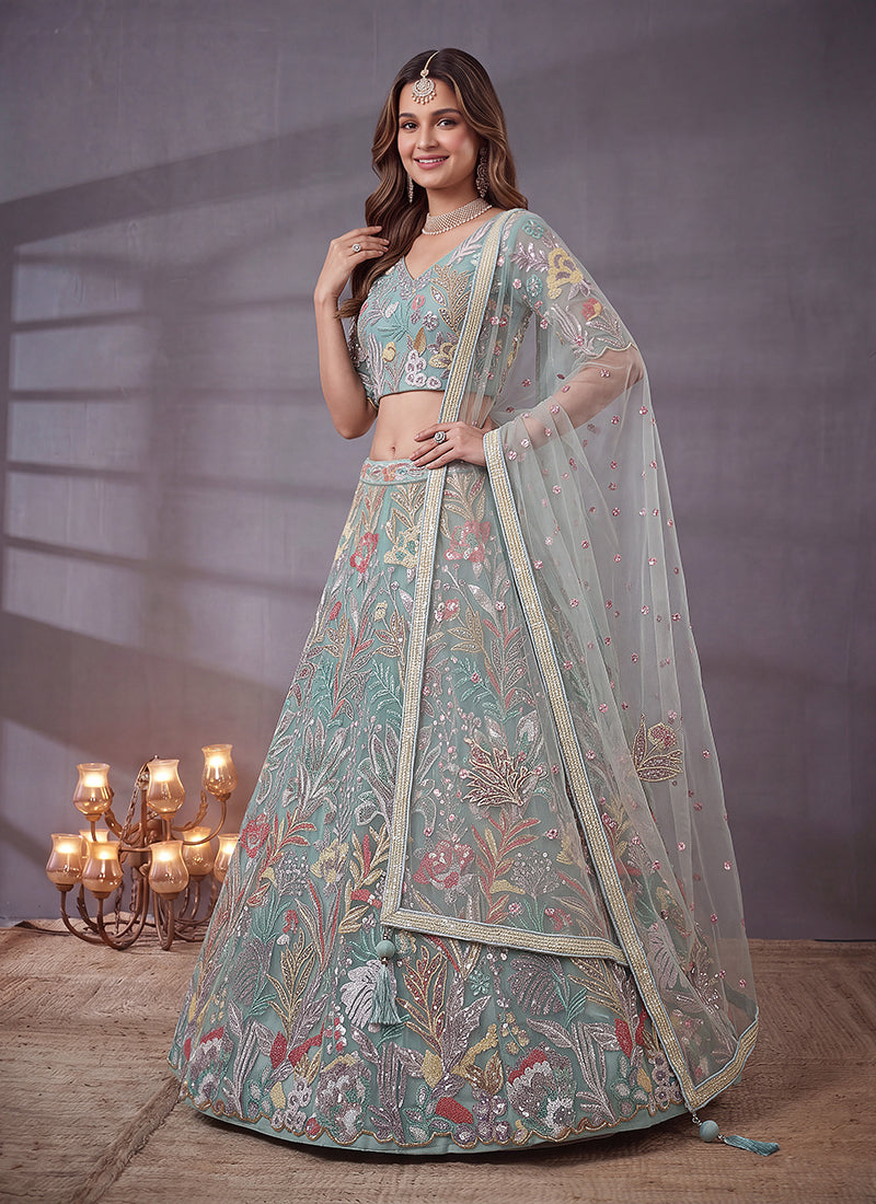 Buy Sky Blue Lehenga Choli For Festival In UK
