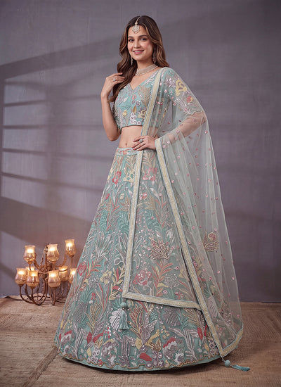 Buy Sky Blue Lehenga Choli For Festival In UK