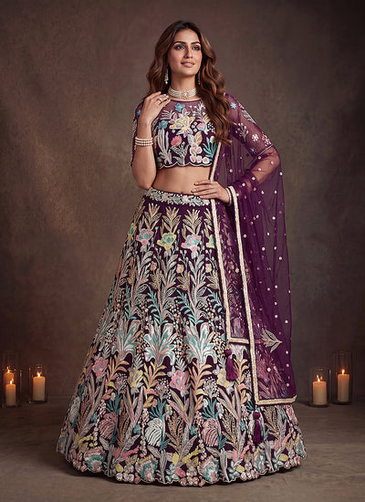 Buy Wine Embroidered Lehenga Choli Online