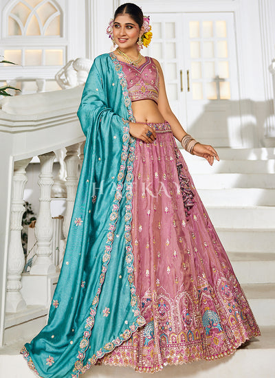 Pink And Turquoise Lehengas