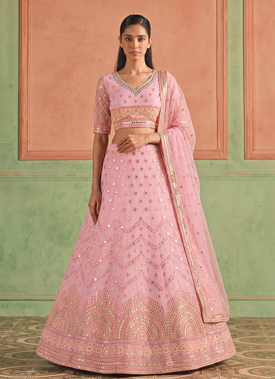 Blush Pink Embroidered Organza Silk Lehenga Choli
