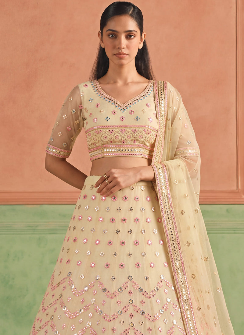 Butter Yellow Embroidered Organza Silk Lehenga Choli