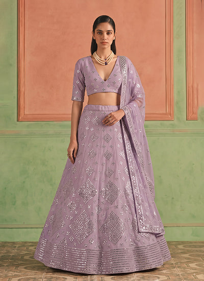Purple Embroidered Organza Silk Lehenga Choli