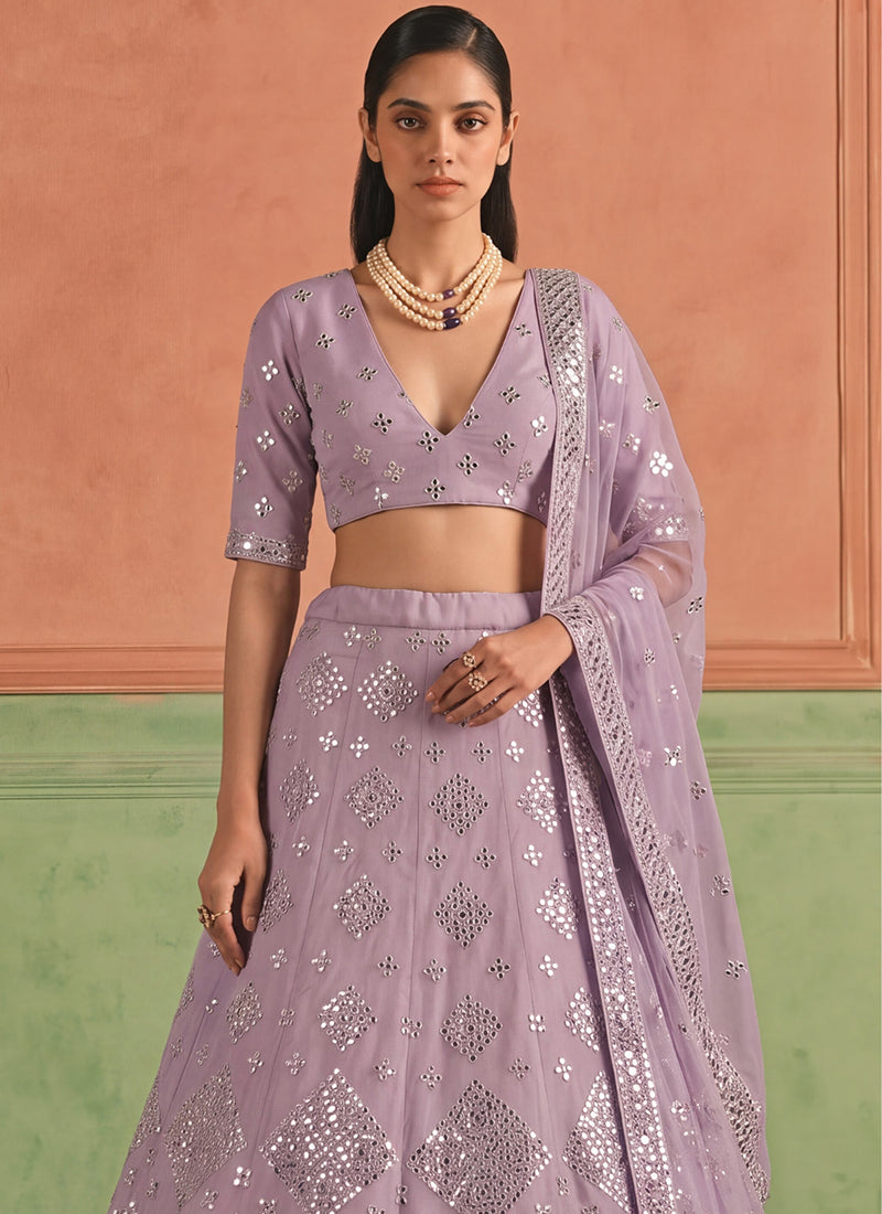 Purple Embroidered Organza Silk Lehenga Choli